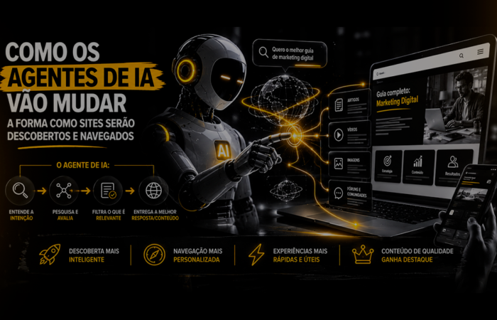 Agentes de IA analisando intenção de busca, conteúdo, imagens e dados de um site para ajudar na navegação e na compra online.